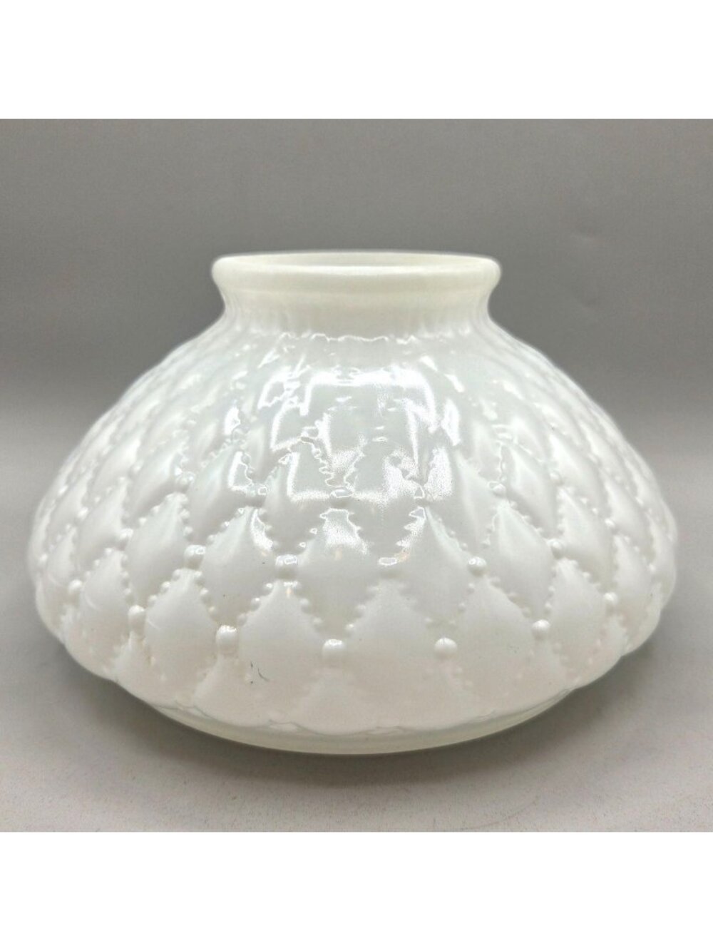 Vintage Diamond Quilted Lamp Shade Globe White Glass Table Lamp 6.75" Fitter